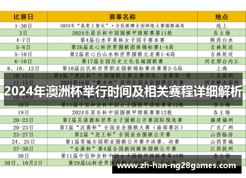 2024年澳洲杯举行时间及相关赛程详细解析